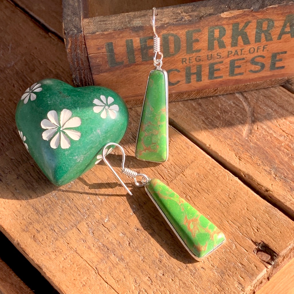 Green Copper Turquoise Boho Dangle Earrings